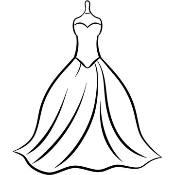 bridal dress outline coloring book page line art drawing