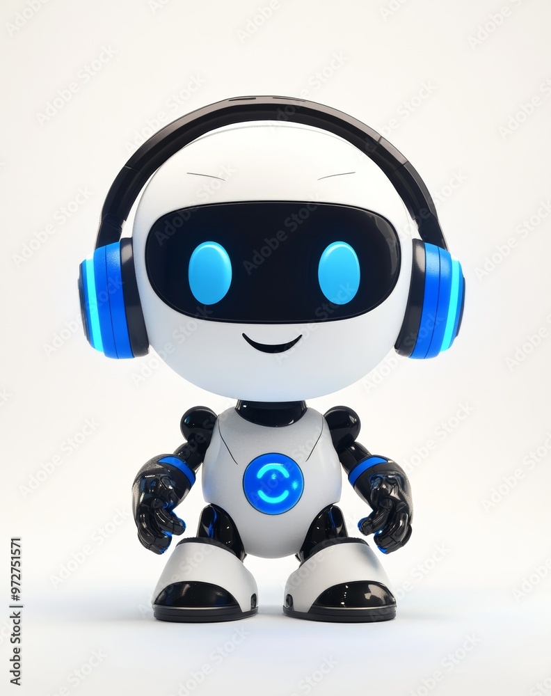 Poster a 3d robot character with a happy gesture on a transparent background. stock image.