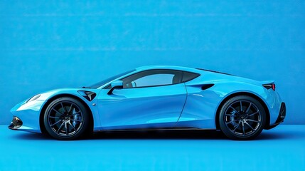 A stylish blue sports car parked in front of a solid blue background, representing speed and luxury.