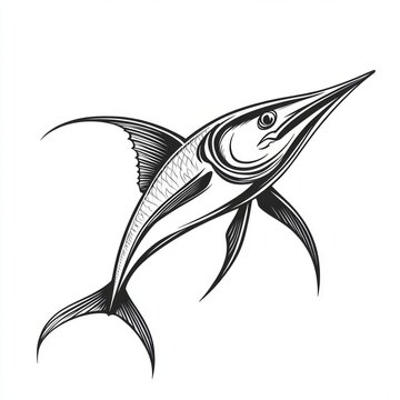 recommend clip art: PNG illustration of sailfish blue marlin fish sketch engraving. Black and white scratch board imitation.