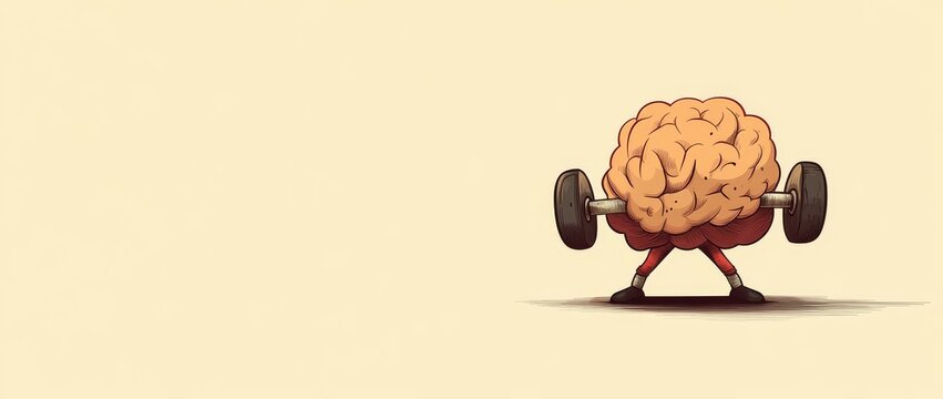 A cartoon brain lifting a bell for strong mental health, derived from stock