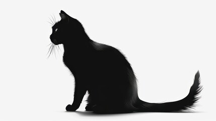 A black cat is sitting on a white background