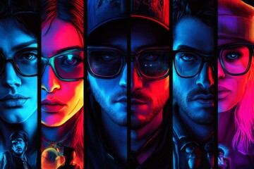 Obraz premium This collection of colorful cartoon illustrations features colorful faces