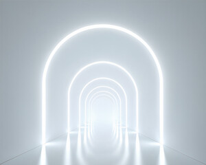 Obraz premium A futuristic white tunnel for showcase or display products.