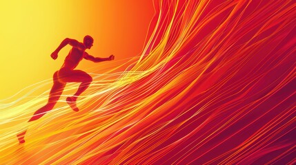 Dynamic silhouette of a runner against an abstract vibrant background, symbolizing speed, energy, and endurance in motion.