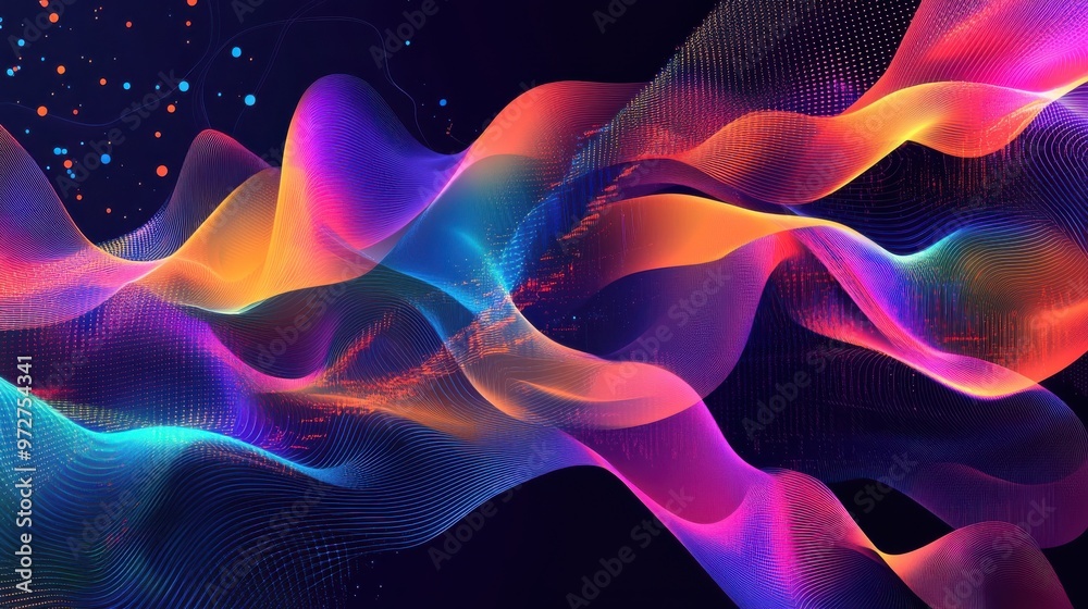 Aufkleber colorful abstract waves flow gracefully against a dark background, creating a vibrant digital art pi