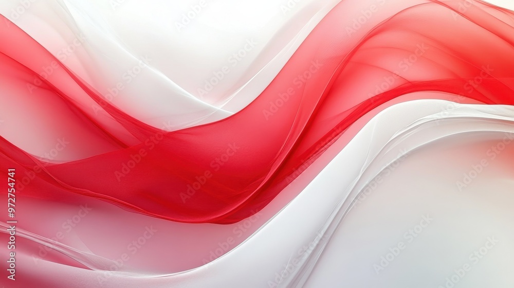 Poster elegant flowing red and white fabric waves creating a soft texture reminiscent of silk, perfect for 