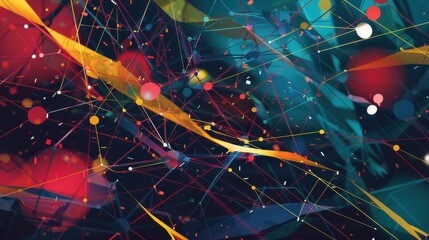Abstract digital connections with vibrant colors and flowing lines represent a network in a futuristic digital space
