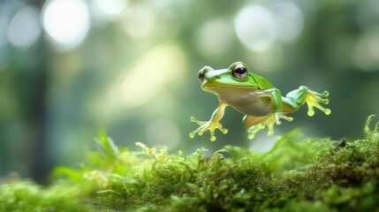 Green Frog Leaping Through Lush Foliage