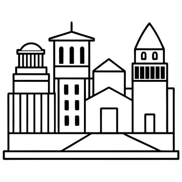 recommend clip art: buildings outline coloring book page line art drawing