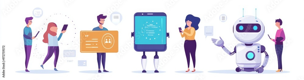 Poster chat bot concept. robot answers customer in chatbot service. dialog between ai assistant and user in