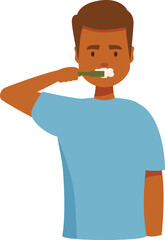 Young man carefully brushing his teeth with a toothbrush as part of his daily routine