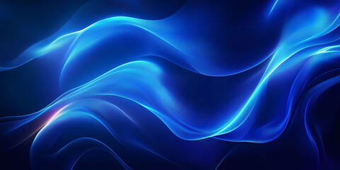 Abstract background with wavy lines and glowing light in blue colors, a gradient of dark colors. Abstract digital technology wallpaper, 8k resolution, super high quality
