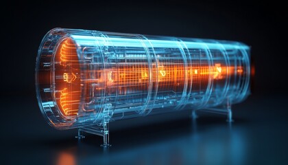 Advanced 3D Illustration of Air Recuperator System with Filtration and Ventilation Arrows, Copy Space.