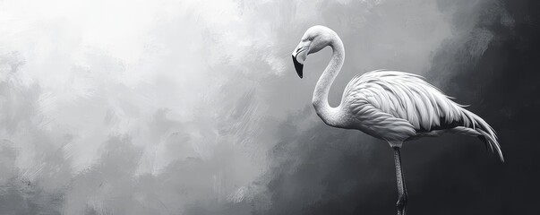 Graceful Flamingo Illustration in Black and White with Copy Space for Text