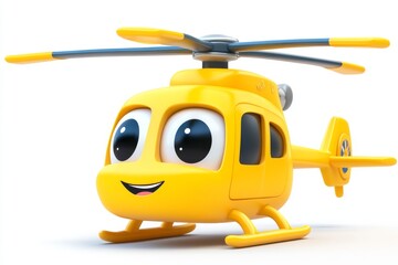 An adorable 3D cartoon of a helicopter character.