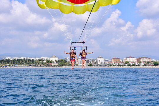 Parasaling over the sea . High quality photo