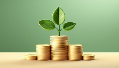 A vibrant plant growing from stacked coins, symbolizing financial growth and sustainable investment concepts.