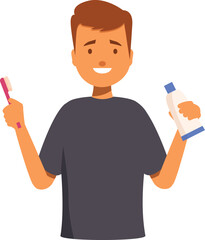 Cartoon man is smiling while holding a toothbrush and toothpaste, promoting the importance of oral hygiene