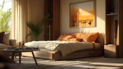 A space-saving Murphy bed that folds up against the wall to create a living area