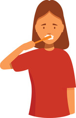 Young woman is brushing her teeth with a toothbrush and toothpaste, promoting good oral hygiene practices