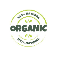 Organic 100%  product badges in green colors white isolated background. Ecology logo icons and eco friendly products 