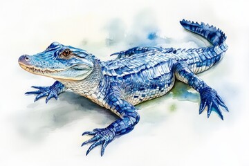 Naklejka premium Isolated on a white background, this watercolor illustration shows an alligator.