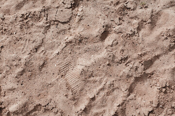 Background of beige, brown beach sand with natural pattern background. top view, flat lay. copy space, close up