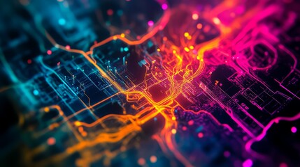 Heatmap of a city's public transit system, with vibrant colors showing the most heavily used routes and stations, cooler tones in the less crowded areas. 4K hyperrealistic photo.