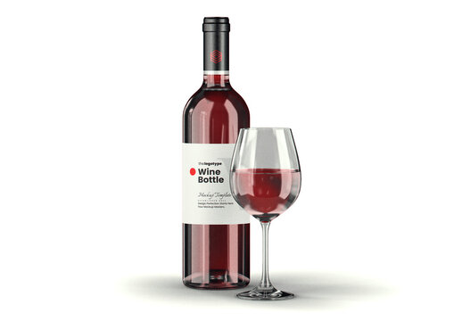 Wine Bottle With Drink Glass Mockup