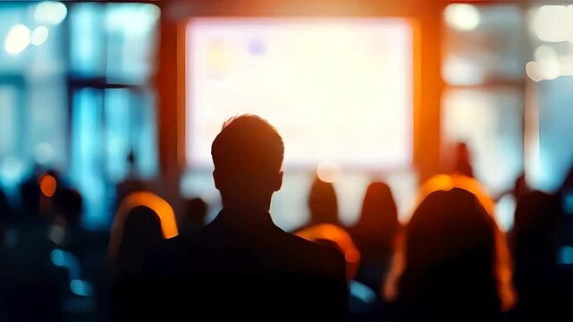 Blurred view of a presenter with people at the office listening to a presentation, audience focused on the speaker, professional setting, office presentation, business meeting