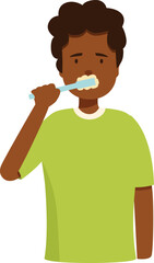 Young man is brushing his teeth with a toothbrush and toothpaste, promoting good oral hygiene practices