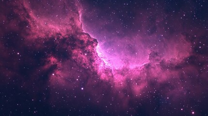 Obraz premium A vibrant nebula with glowing pink and purple gas clouds, scattered with stars in the dark cosmic background.