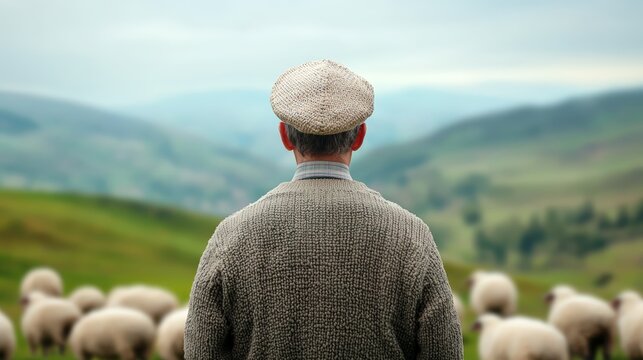 Basque shepherd with sheep