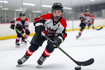 Obraz premium Young Hockey Player in Action on the Ice