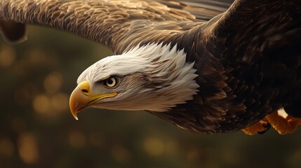 Fototapeta premium Majestic Bald Eagle Soaring, Showcasing Powerful Wings and Fierce Gaze for Nature Photography