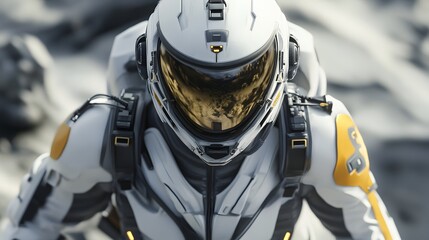 45. **3D render of a technologically advanced space fighter pilot in combat gear