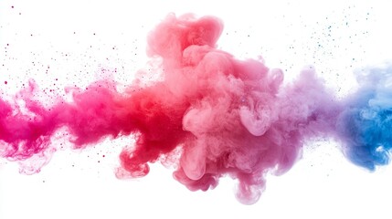 Colorful pink red rainbow smoke paint explosion, color fume powder splash, motion of liquid ink dye in water isolated on white background