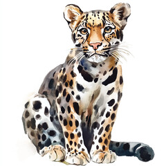 cute Clouded Leopard watercolor clipart illustration isolated