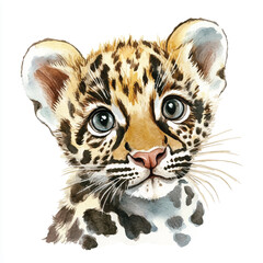 cute Clouded Leopard watercolor clipart illustration isolated