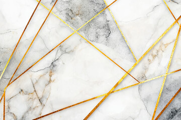 White marble texture background with a golden lines and veins pattern.