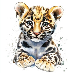cute Clouded Leopard watercolor clipart illustration isolated