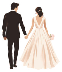 Fototapeta premium PNG A groom and bride holding hands wedding fashion dress.