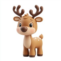 Obraz premium Reindeer Cartoon Clay Illustration, Christmas 3D Icon, Isolated on white background