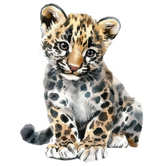 cute Clouded Leopard watercolor clipart illustration isolated