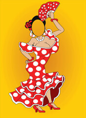 The Tantamaresque for the photo zone is a Spanish woman with a fan in a cartoon style. Vector illustration