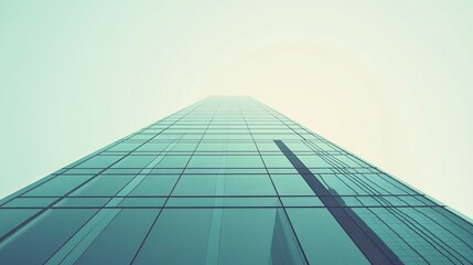 Minimalist cityscape with just one skyscraper standing tall against a pale sky, clean lines and subtle reflections on glass windows, capturing urban simplicity, 4K hyperrealistic photo.