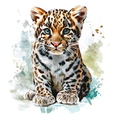 cute Clouded Leopard watercolor clipart illustration isolated