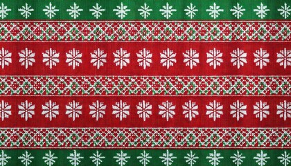  Christmas and New Year red and white seamless pattern, fairytale pixel pattern in white and green with Nordic snowflakes