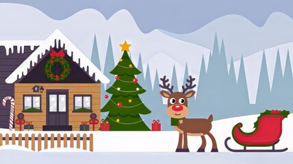 Naklejka premium Charming Christmas Design Illustration Capturing the Essence of a Snowy Landscape for Holiday Celebrations